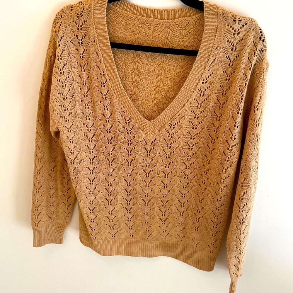 Pointelle v-neck sweater